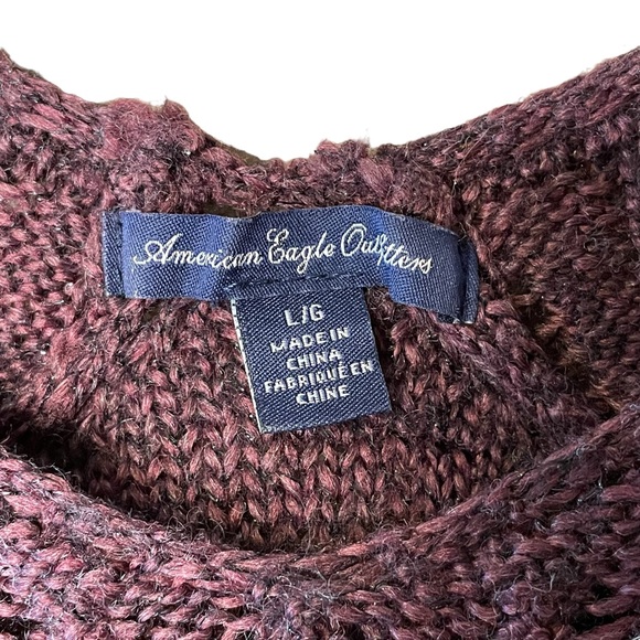 American Eagle Womens Wool Blend Maroon Sweater Long sleeves V Neck Size L - Picture 11 of 12